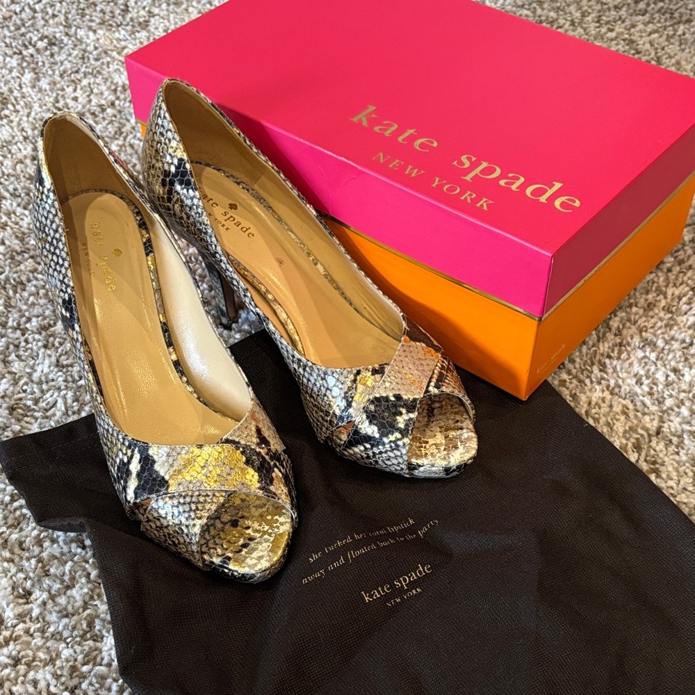 Kate Spade Snakeskin Peep-Toe Heels